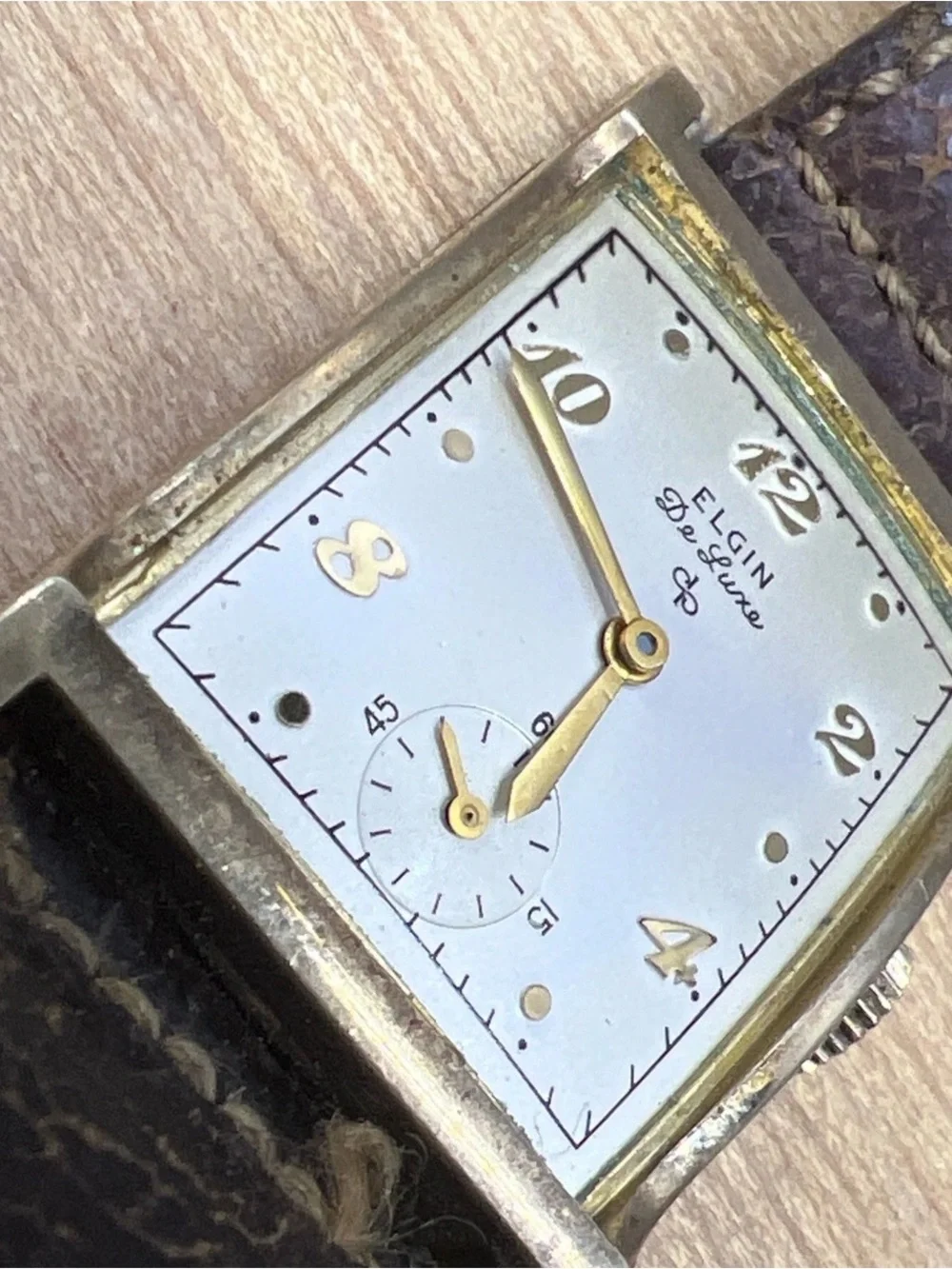 Vintage 1940's Elgin Deluxe 624 10k Rolled Gold Mens Tank Watch